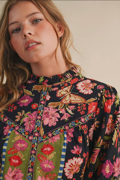 Clementine Floral Border Print Top