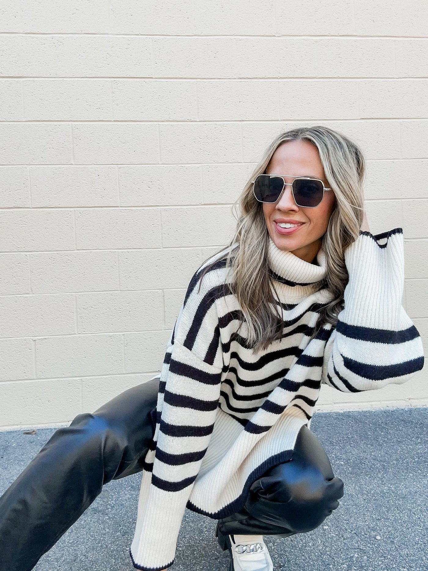 Stevie Striped Turtleneck Pullover Knit Sweater