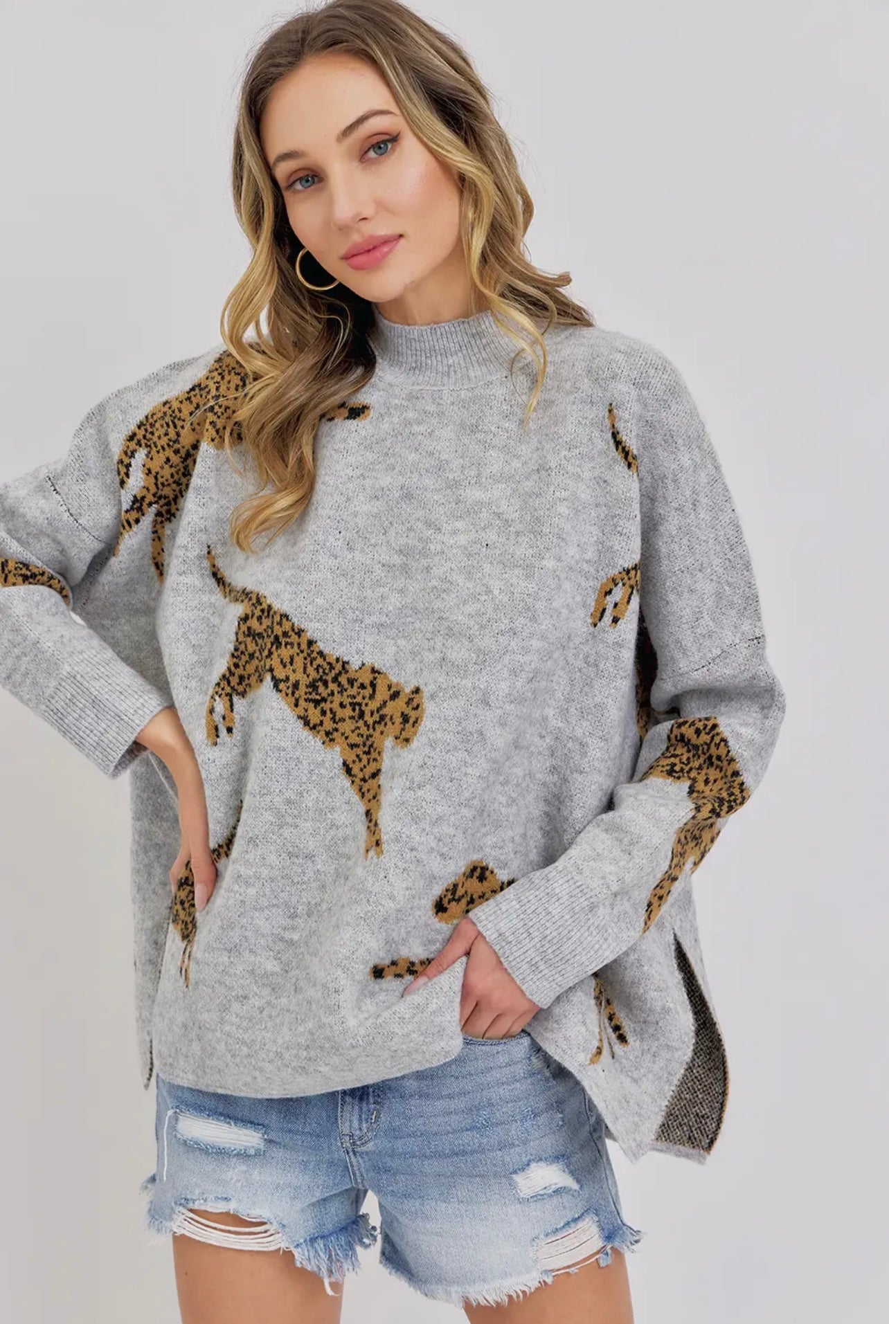 Leopard Pattern Oversized Knit Sweater