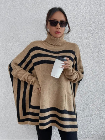 Blair Turtleneck Striped Knit Poncho