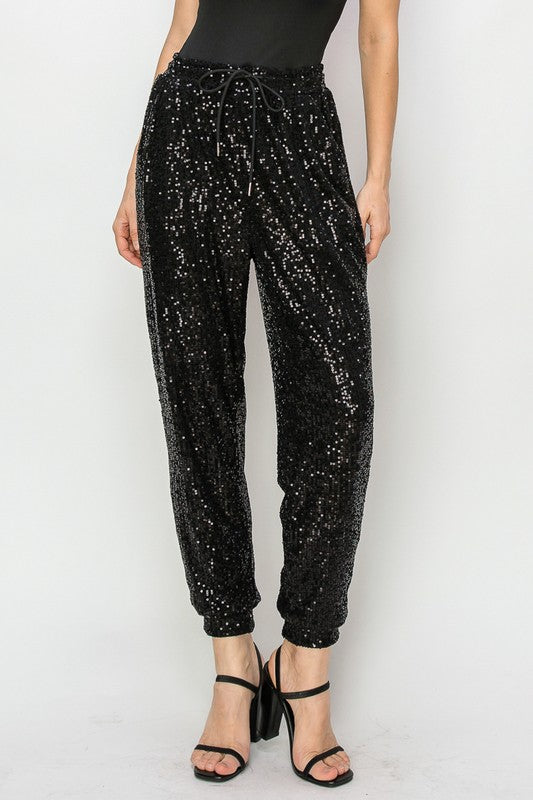 Black sequin shops joggers