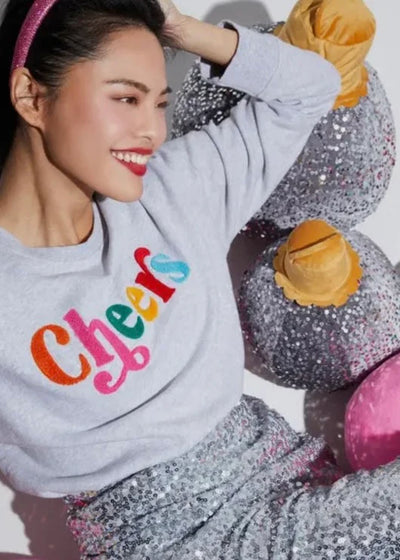 “CHEERS" Embellished Crewneck Sweatshirt