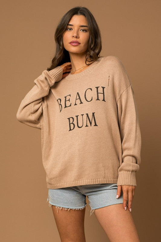 BEACH BUM Round Neck Long Sleeve Knit Sweater