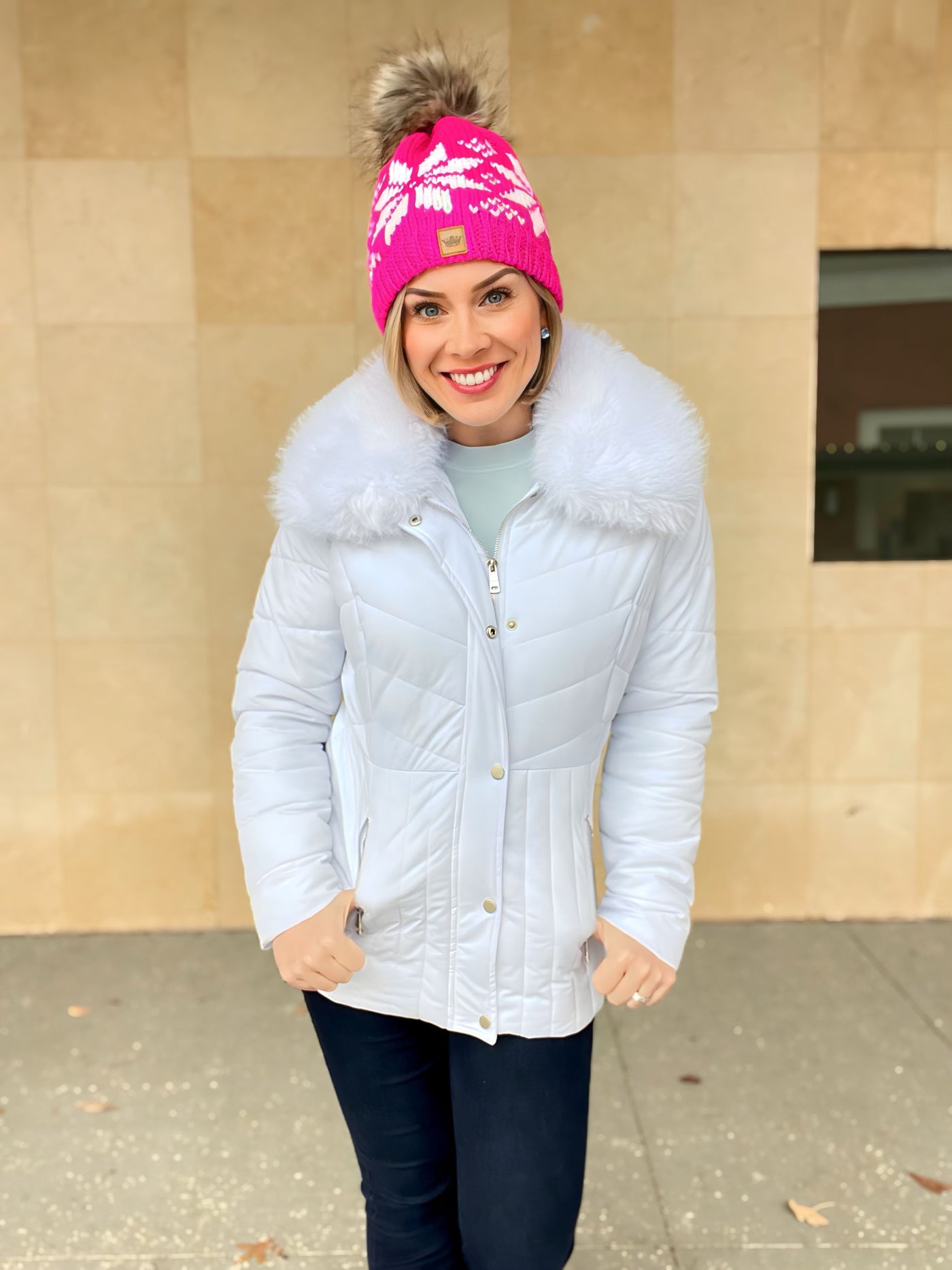 Elyse Puffer Coat with Faux Fur Collar Style Trolley