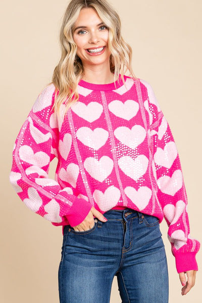 Heart Sequin Pullover Knit Sweater