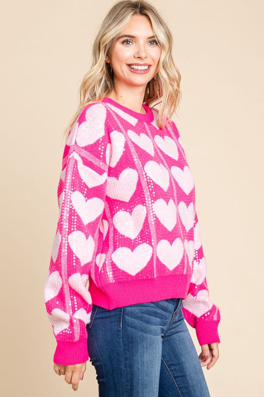 Heart Sequin Pullover Knit Sweater