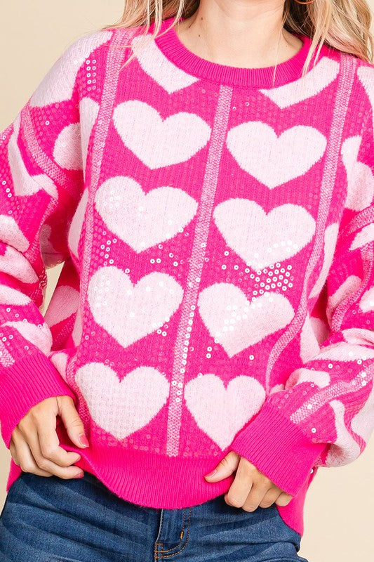 Heart Sequin Pullover Knit Sweater