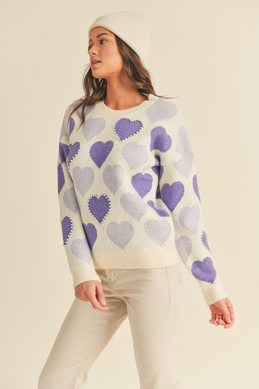 ニット+セーター Herlipto Romantic Pearl Knit Pullover Shop Heart Pattern Pearl Detail Knit Sweater - Style Trolley