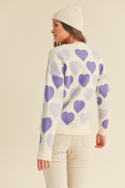 Pearl Embellished Heart Sweater