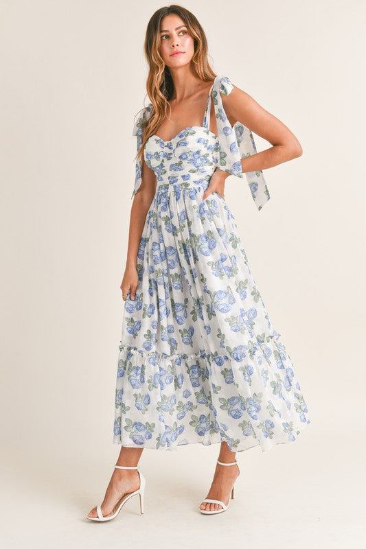 knee length dresses for ladies Rye Black Pink Floral Mesh Ruched Midi Dress main image 0