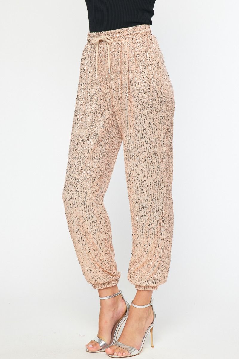 Sequin Jogger in Rose Gold  Oak&Pearl Clothing Co Canada Boho Boutique