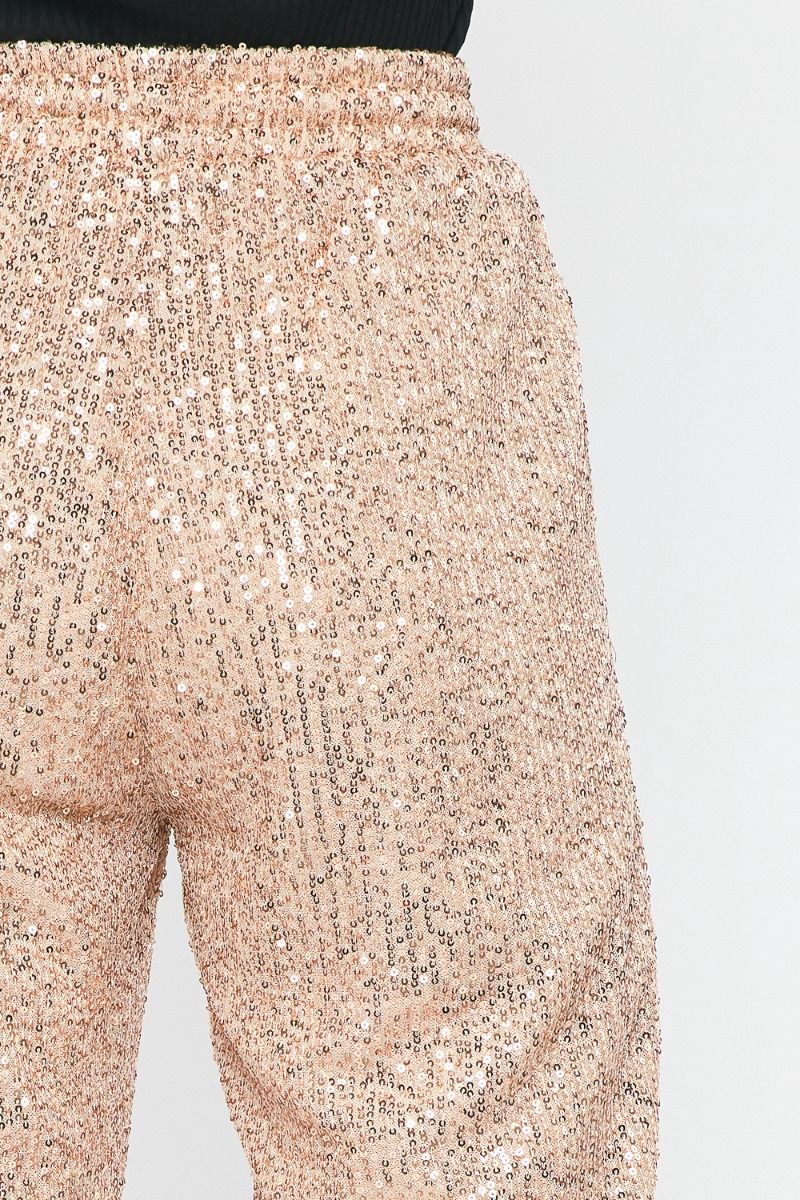 Stretchy Sequin Jogger Pants - Rose Gold