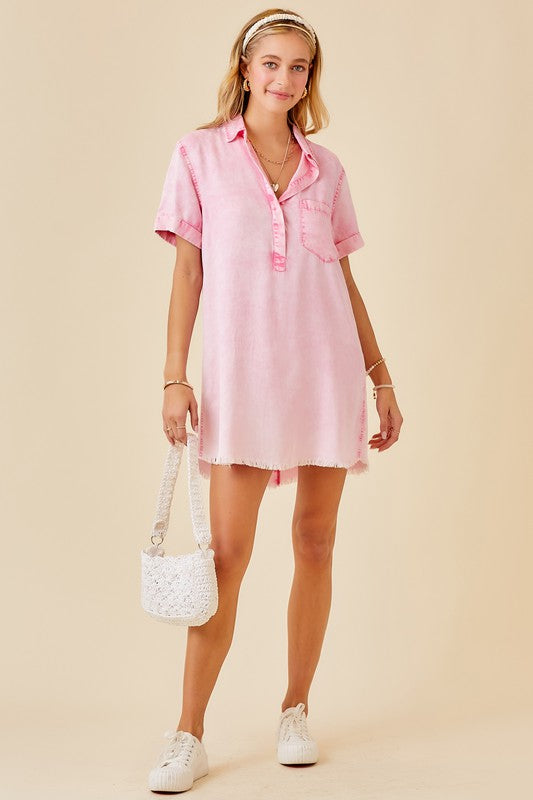 Sabrina Short Sleeve Washed Tencel Shirt Dress