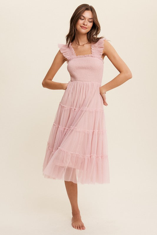 tiered tulle midi dress Shop Amelie Tiered Tulle Midi Dress