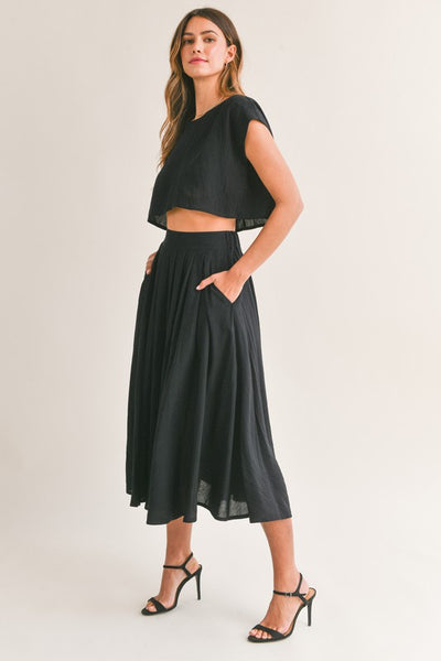 Birdie Crop Top & Midi Flare Skirt Set