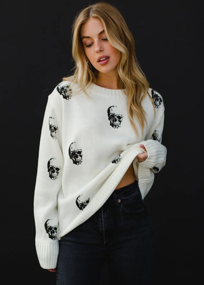 Off White Skull Pattern Knit Sweater