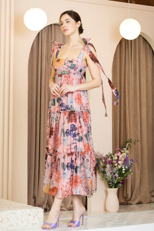 Ophelia Organza Floral Tiered Maxi Dress