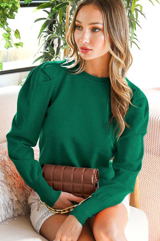 Green puff sleeve sweater best sale