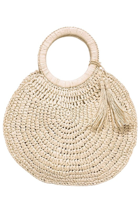 Woven Straw Tassel O-Ring Tote