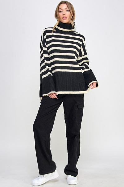 Stripe Turtleneck Pullover Knit Sweater