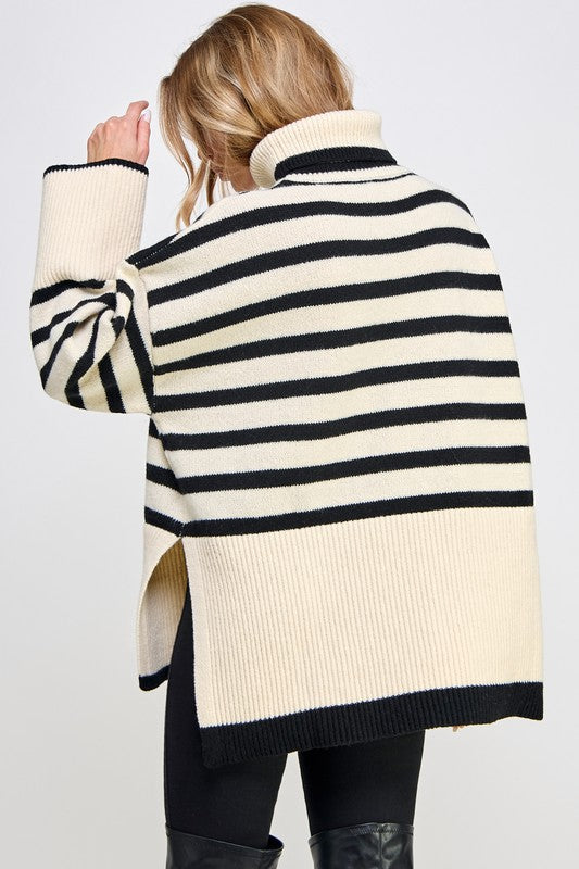 Stripe Turtleneck Pullover Knit Sweater