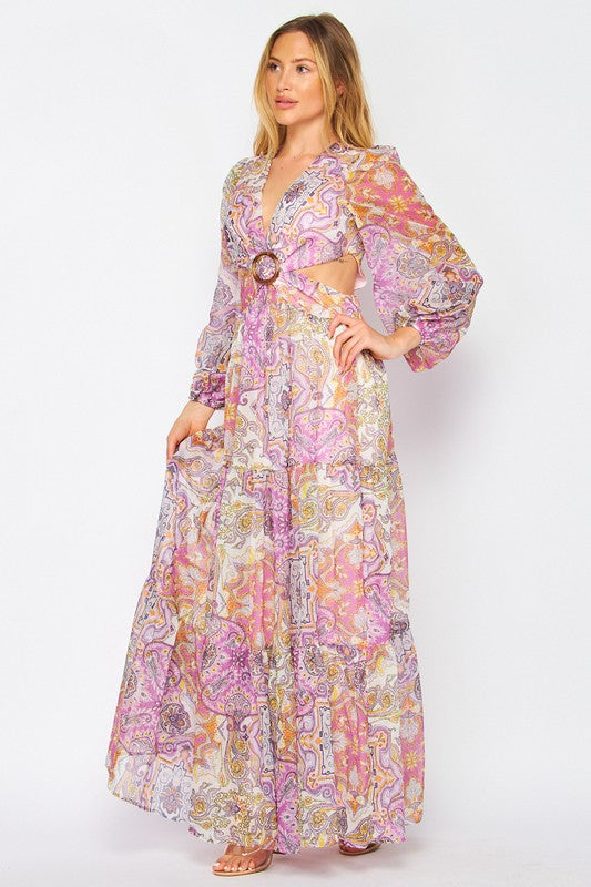 Presley Paisley Print Long Sleeve V-Neck Maxi Dress - Medium Presley Paisley Print Long Sleeve V-Neck Maxi Dress - Medium