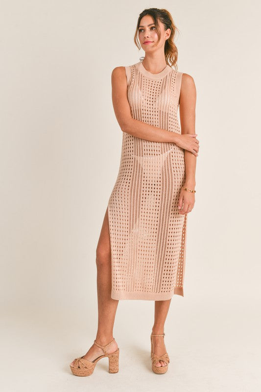 Maren Sleeveless Crochet Beach Cover-up - Blush Medium Maren Sleeveless Crochet Beach Cover-up - Blush Medium