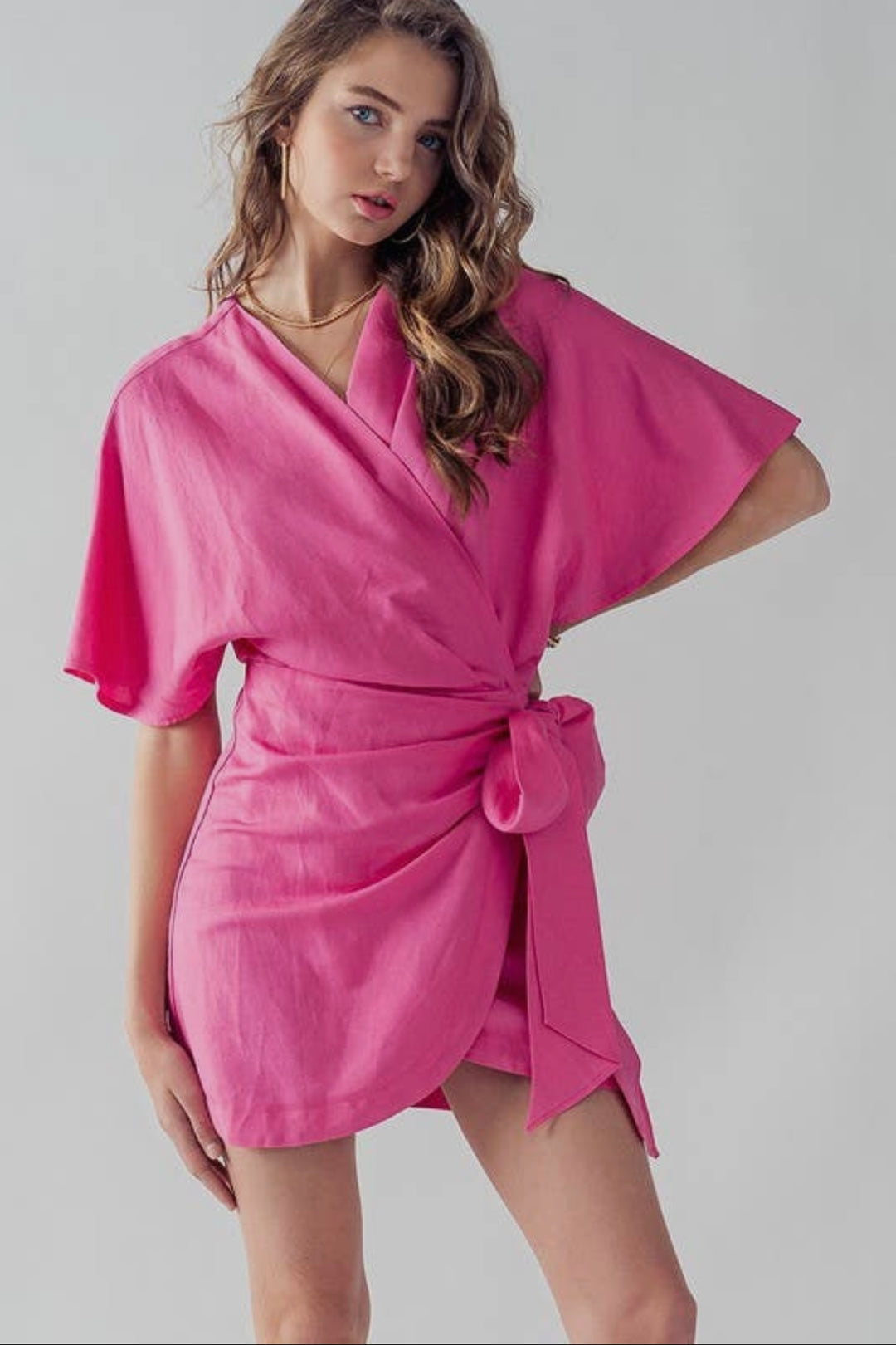 wrap dress flutter sleeve Azalea Mini SCHL003783_PAT_L beauty.with.di on LTK Length Bridesmaid Dress Shown Size:300mm/11.8