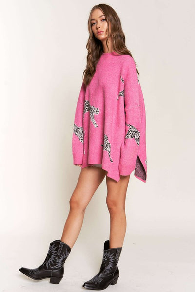 Emerson Pink Cheetah Print Knit Sweater