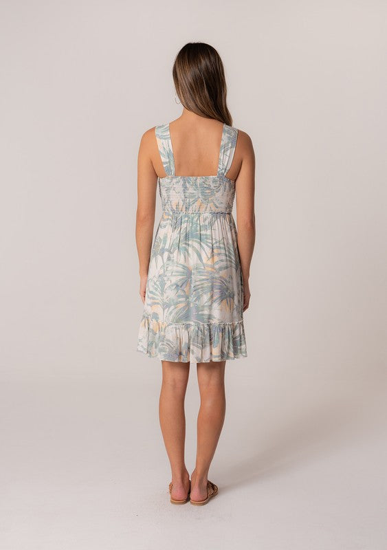 palm print mini dress Palm Leaf Mini Dress M / Natural/Seafoam