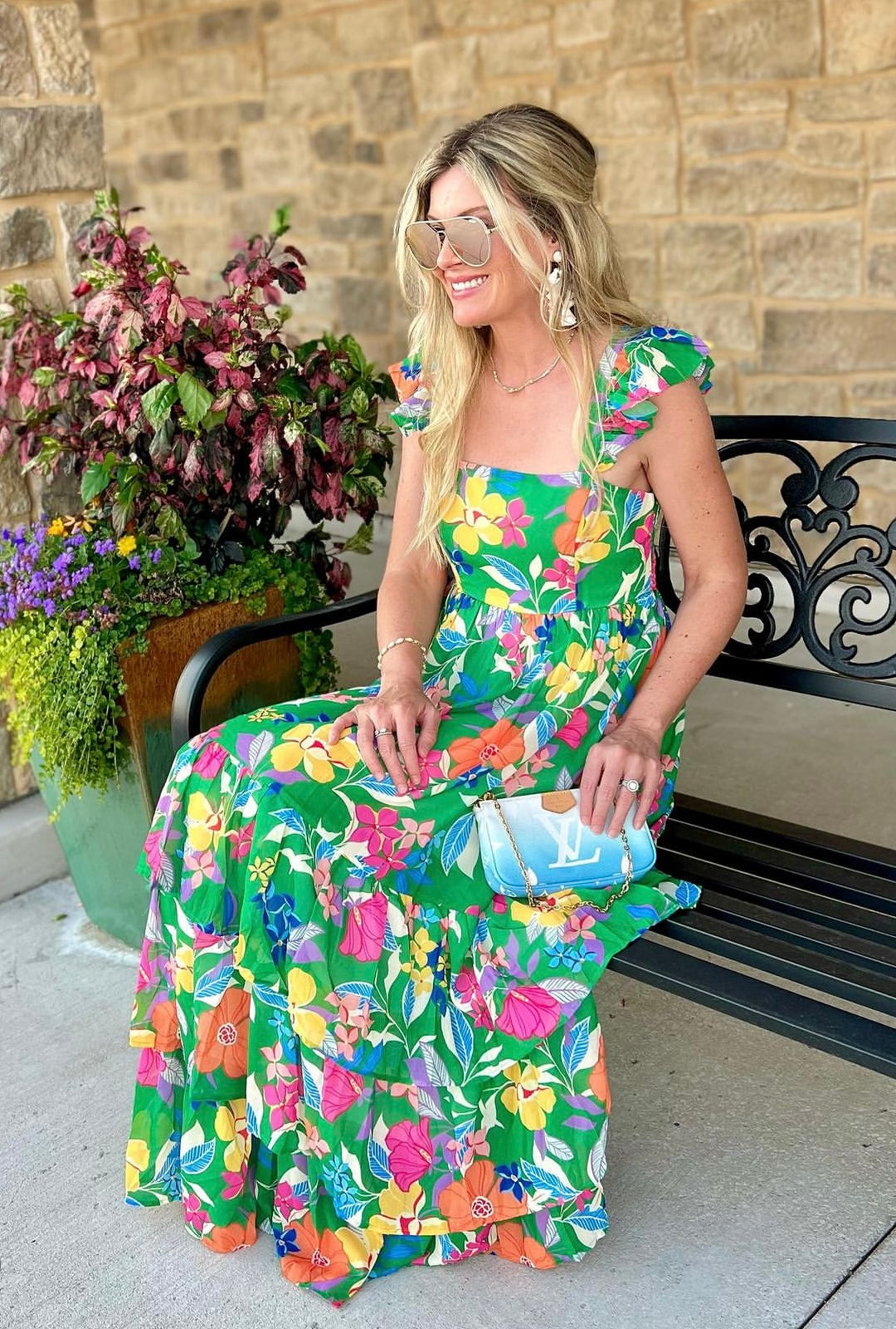 Daphne Floral Print Tiered Maxi Dress - Medium