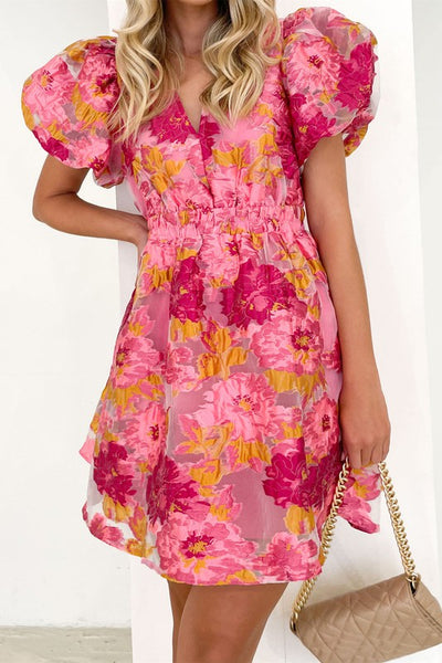 Arabella Floral Organza Babydoll Mini Dress