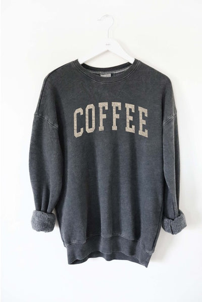 COFFEE Mineral Washed Graphic Sweatshirt Unisex Fleece Pullover