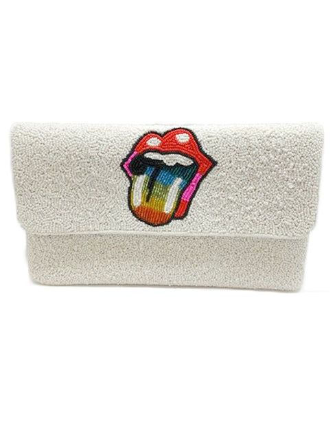 Tongue Out Beaded Clutch