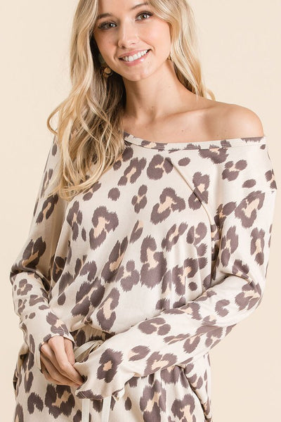 Leopard Print Knit Loungewear Set-Loungewear-Style Trolley
