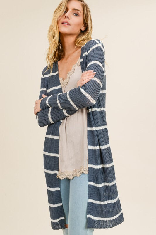 The Madalyn Striped Cardigan (Charcoal)-Sweater-Style Trolley