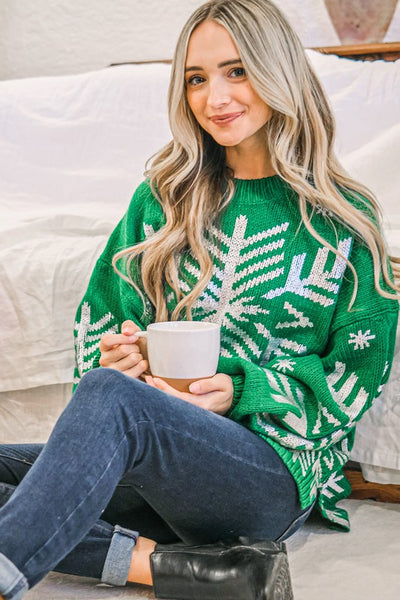 Snowflake Pattern Holiday Knit Sweater