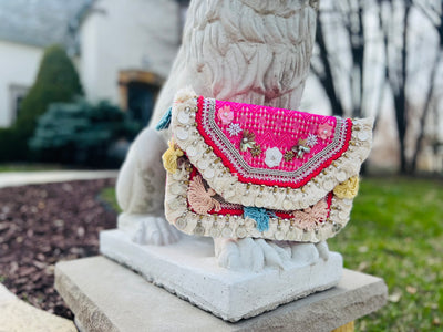 Pink Embroidered Clutch with Coins