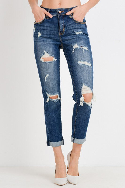 Roll-up Slim Fit Boyfriend Jeans-Jeans-Style Trolley