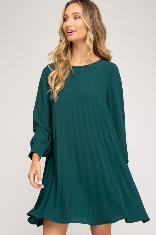 pleated swing dress with sleeves Pleated Swing Dress