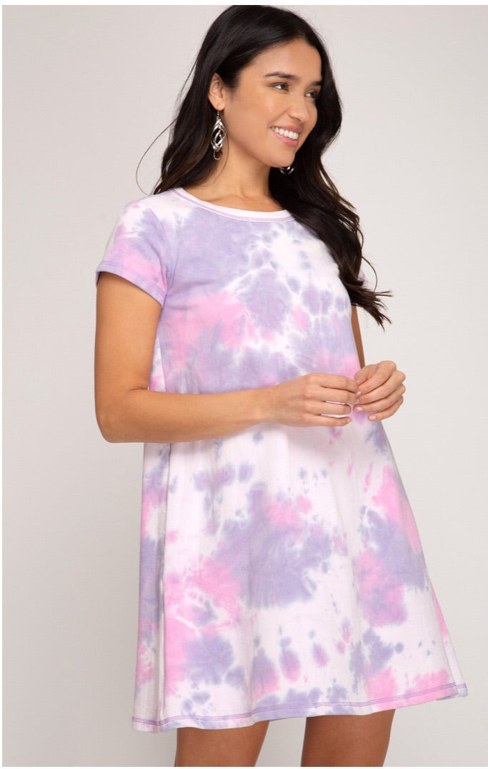 Lavender Tie Dye T-Shirt Dress-Dress-Style Trolley