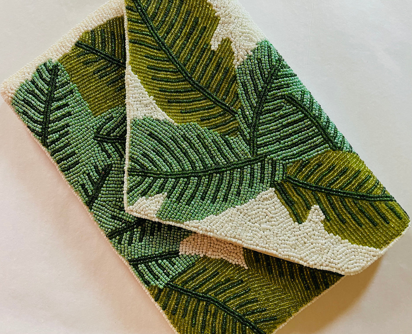 Palm Foliage Handmade Beaded Clutch