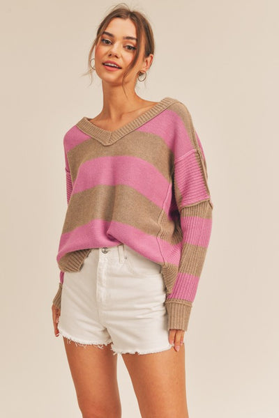Belinda Striped V-Neck Sweater