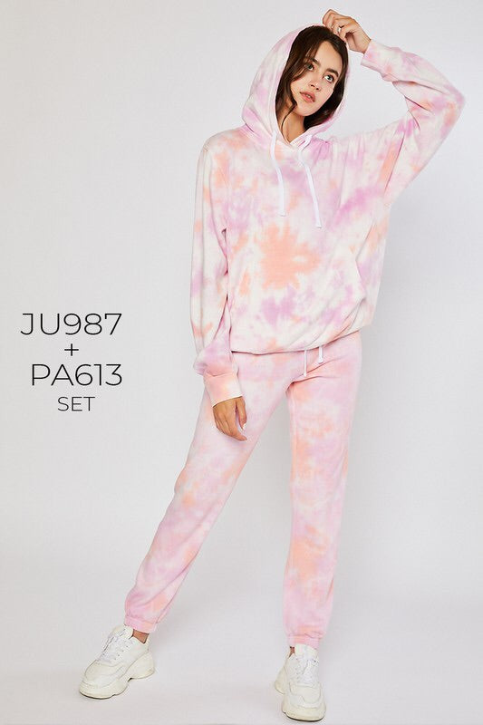 Popular VS PINK Pullover Sweatshirt Hoodie & Cargo Jogger Set Pink Tie Dye Sz L / XL