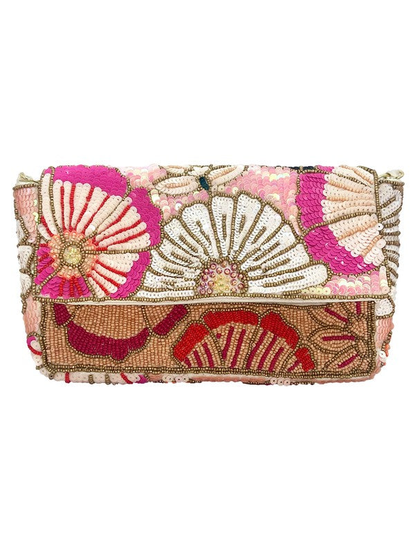 Multi Floral Double Sided Beaded Clutch