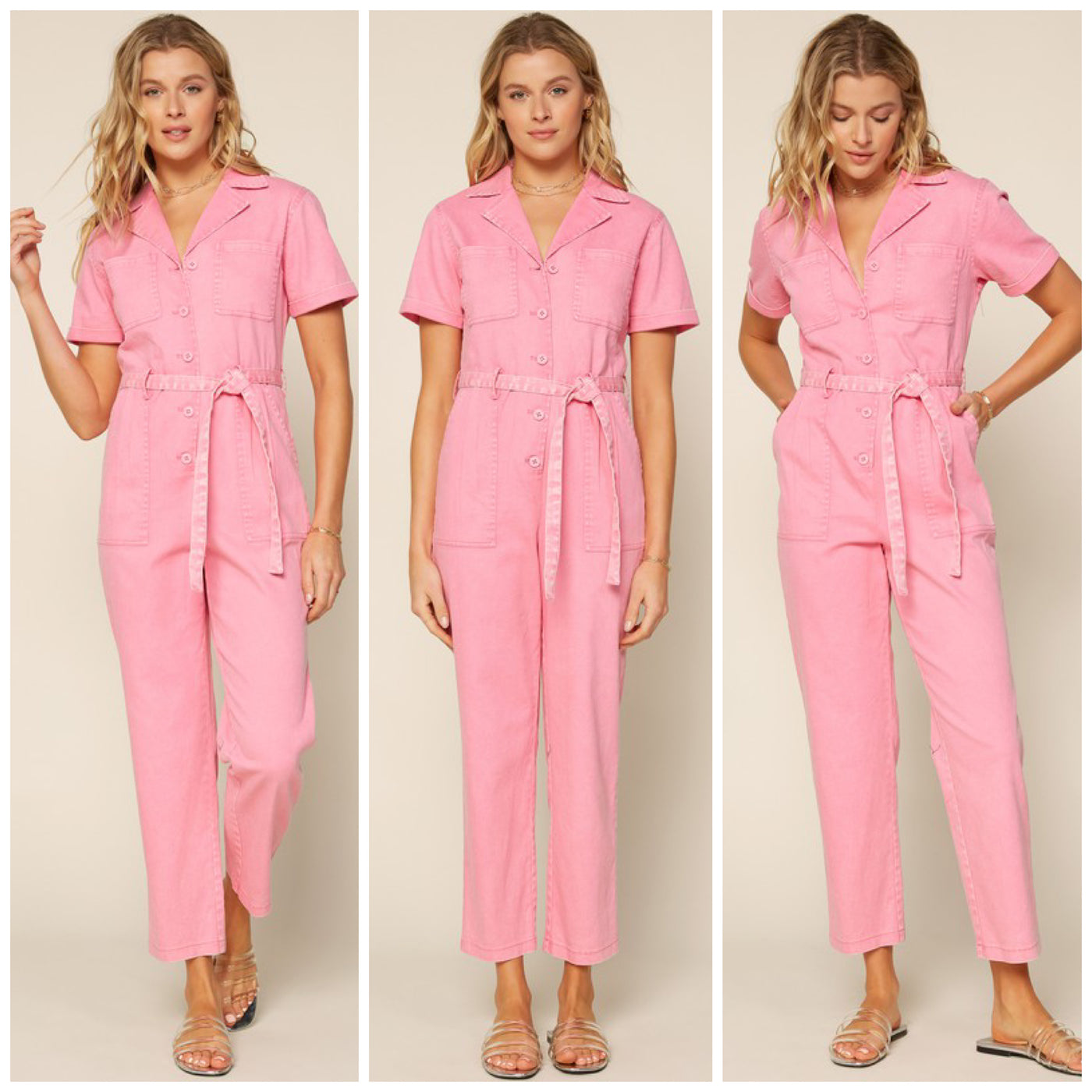 Short Sleeve Utility Style Jumpsuit - Pear and Simple