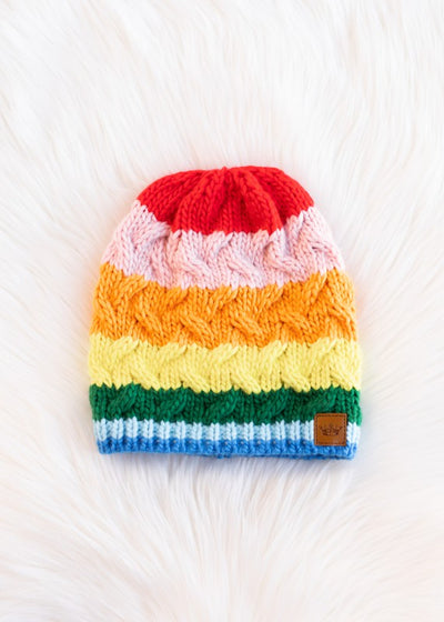 Pink Rainbow Striped Knit hat