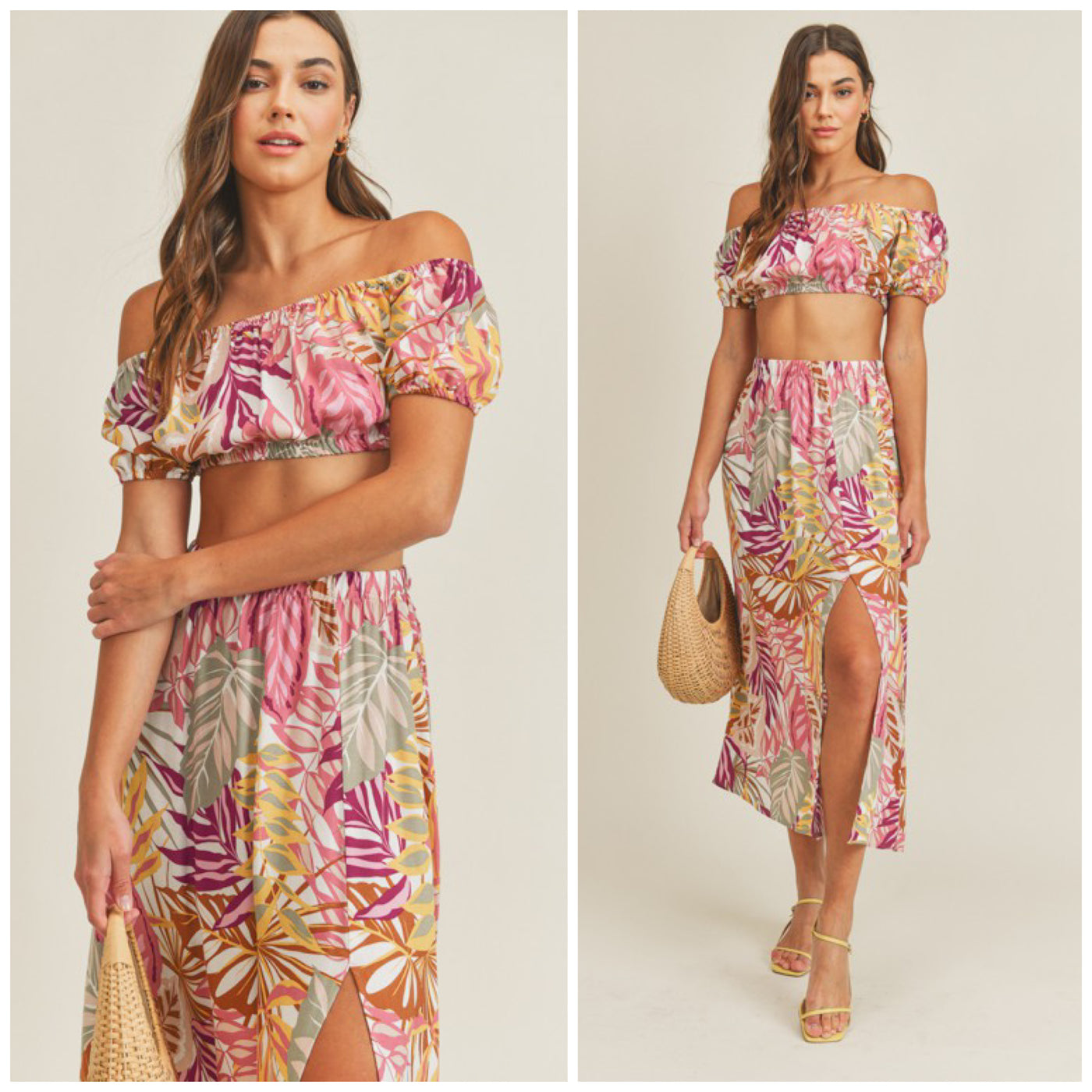 Kai Tropical Print Crop Top & Skirt Set