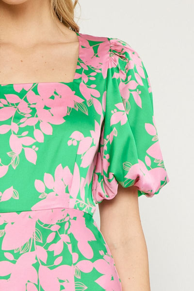 Natasha Satin Floral Print Midi Dress