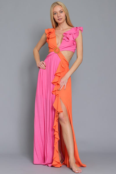 Adelita Sleeveless Cut-Out Color-block Maxi Dress